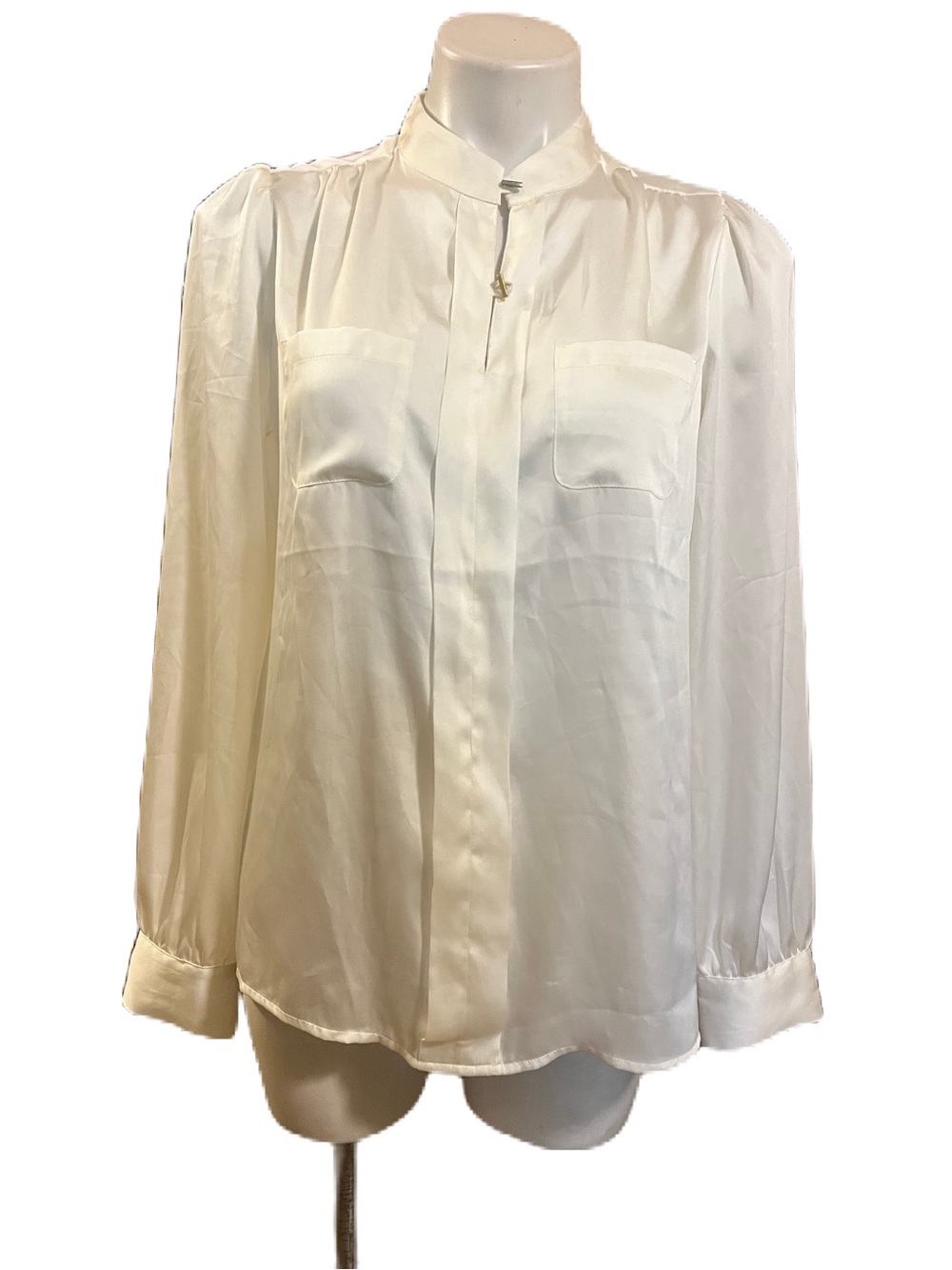 The Limited Cream Mandarin Collar Button-Down Blouse